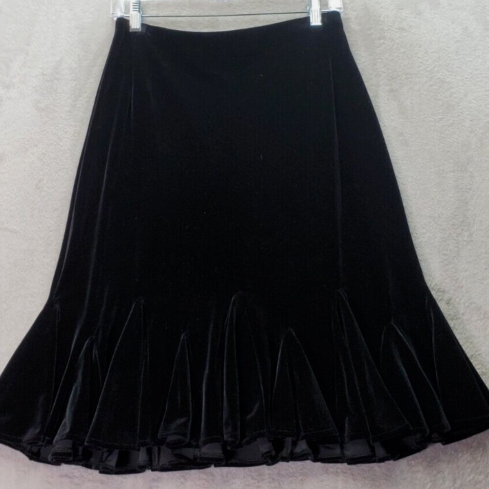 Vintage JS Flared Ruffle Gothic Skirt Women Size 10 Black Velvet  Poly